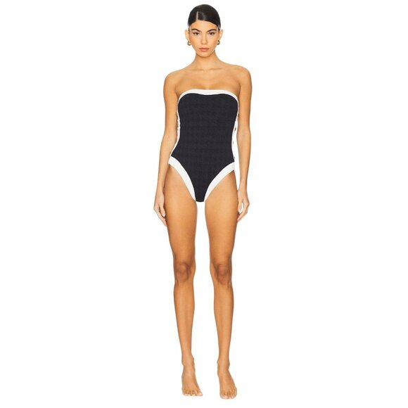 L'AGENCE Tory Colorblock Chic Bandeau One Piece Swimsuit in Black Small New - Picture 2 of 16